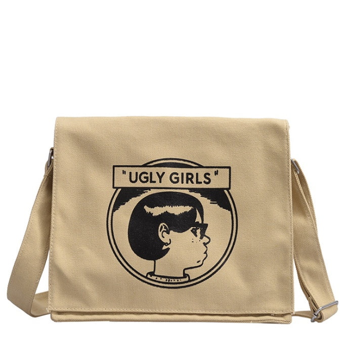 New simple shoulder diagonal bag Messenger bag Student printed canvas backpack handbag