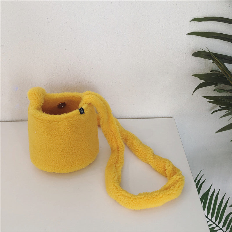 Solid Color Faux Lamb Wool One-shoulder Underarm Bag