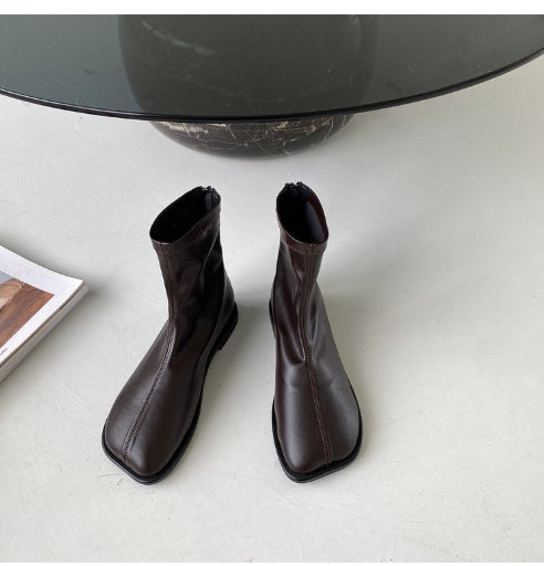 Fashion New Thick Heel Women's Martin Boots Square Toe Short Tube