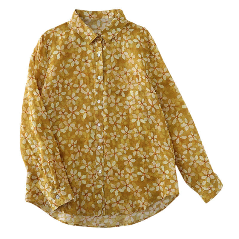 Floral French Artistic Yellow Printings Shirt