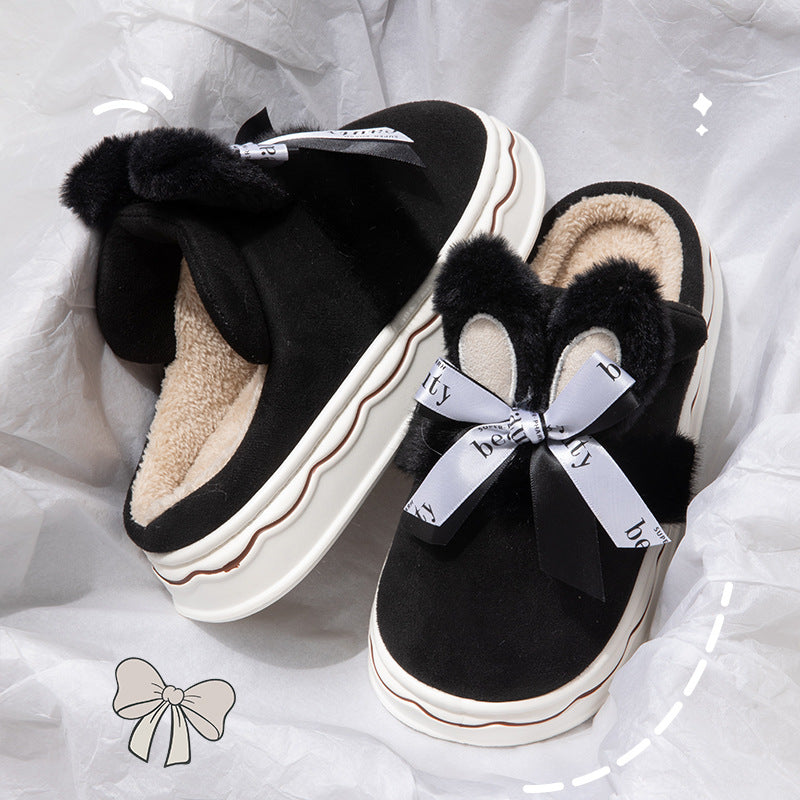 Suede Cotton Slippers Women's Home Bow Cotton Slippers