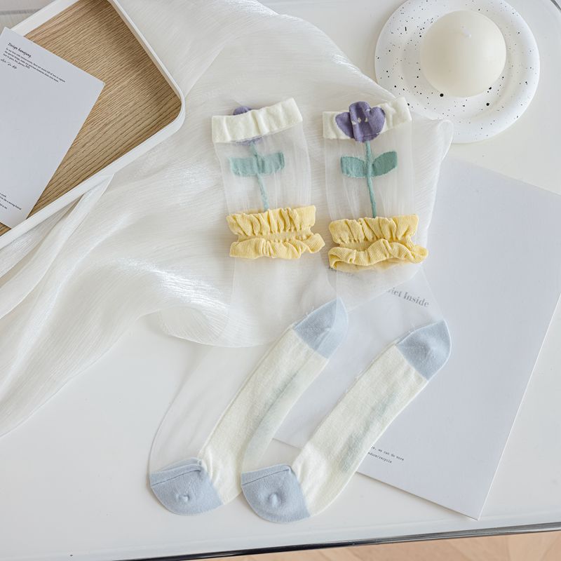 Women's Transparent Tulip Kanekalon Mid-calf Socks