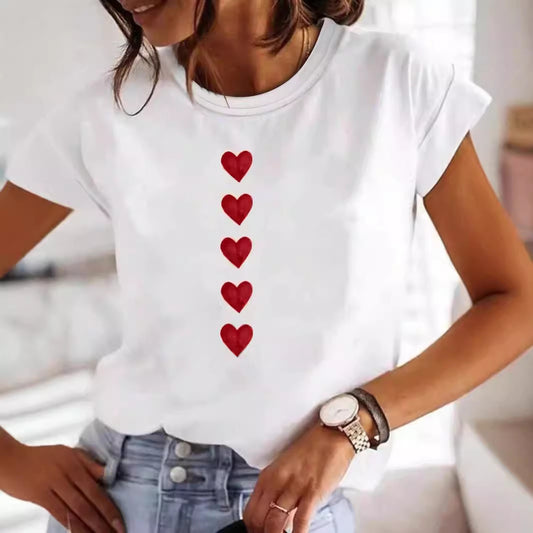 Hjerteprintet kortærmet T-shirt i store størrelser