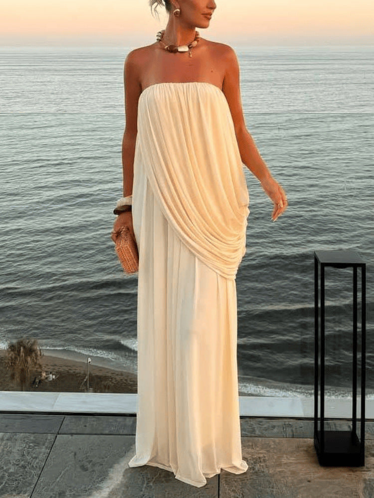 Simple Solid-color Tube Top With Pleated Figure-flattering Design And A Form-fitting Silhouette