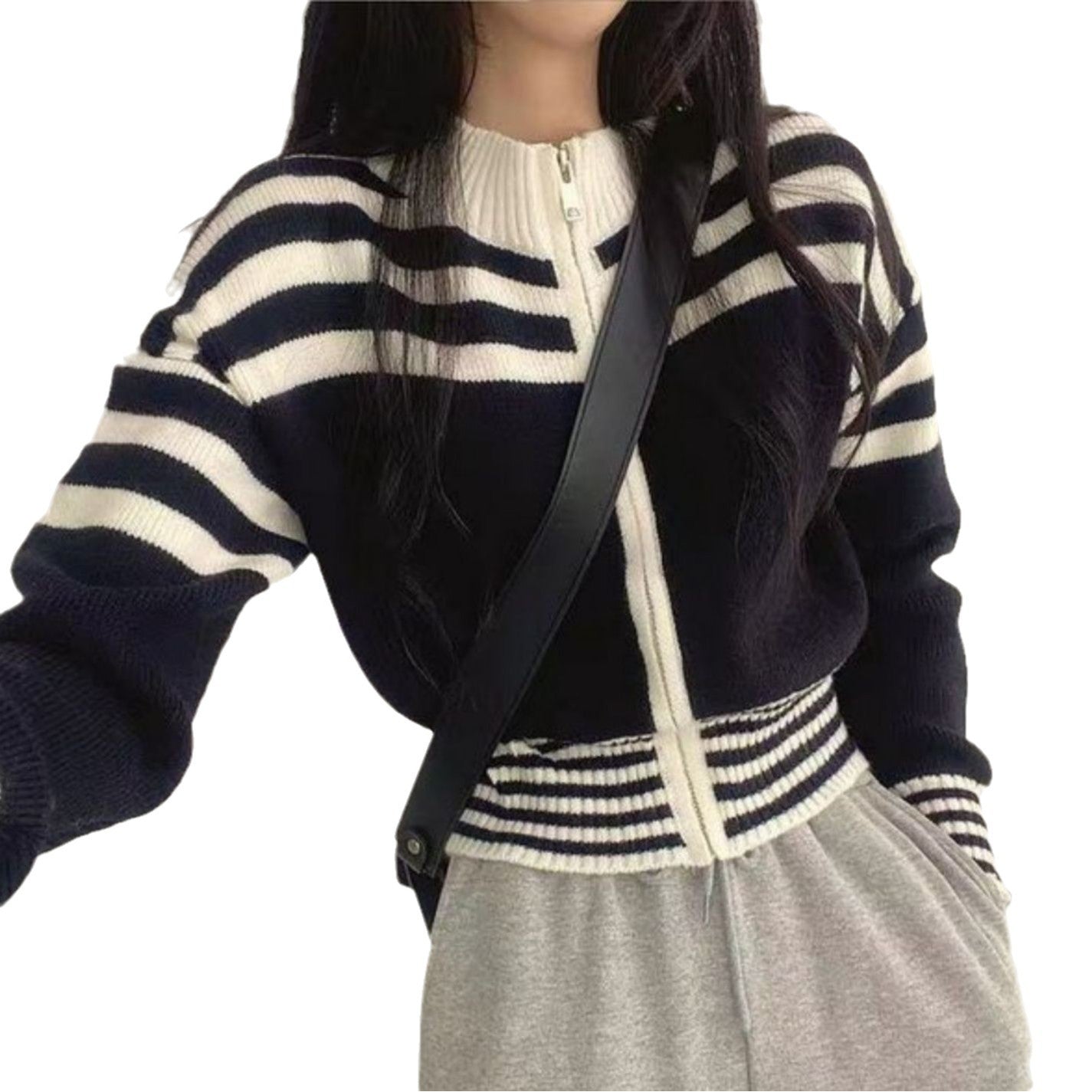 Kortstribet trøje med lange ærmer Sweaterjakke