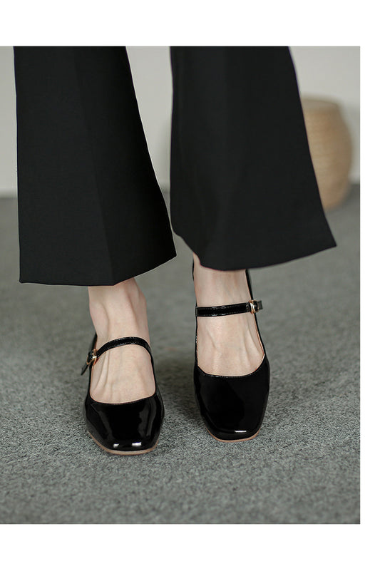 Thick Heel Women's New Shallow Mouth Vintage Mary Jane Shoes