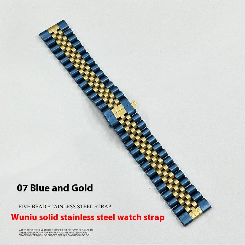 Five-bead Cow Ring Solid Stainless Steel Strap