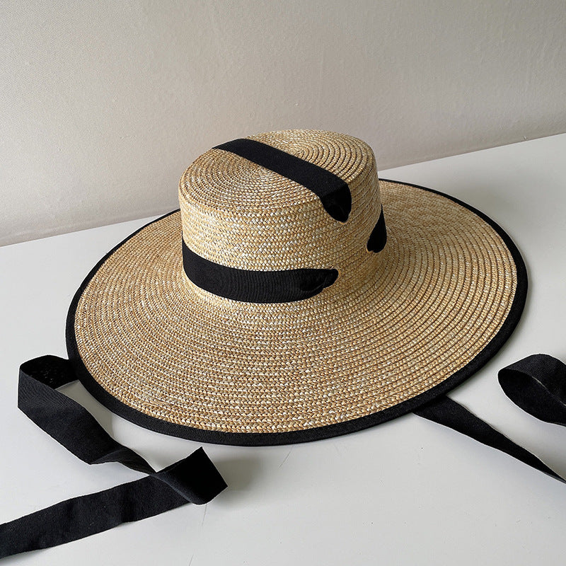 French Vintage Big Brim Strap Hat