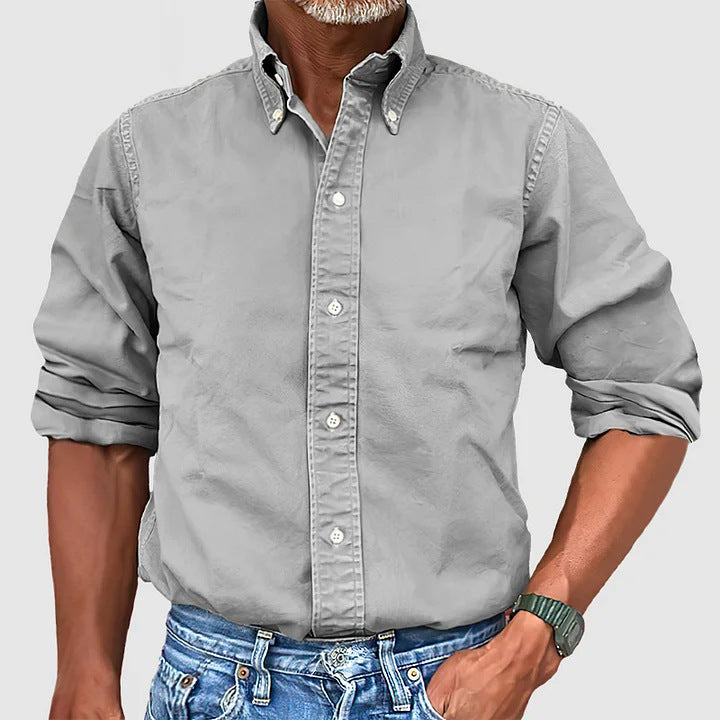 Versatile Solid-Color Lapel-Button Business Shirt For All Seasons