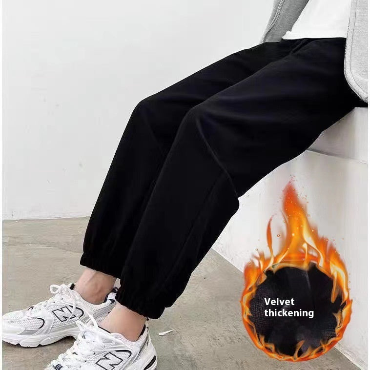 Fleece-lined Outer Wear Straight-leg Ankle-banded Pants