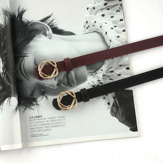 New Fashion Leather Thin Belt For Women Personality Metal Buckle