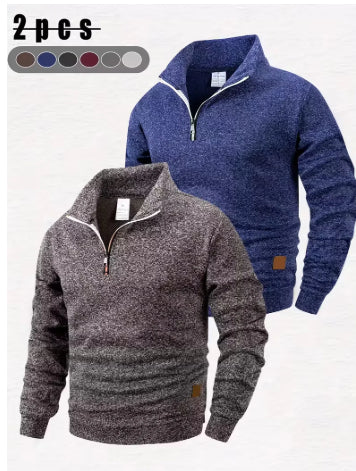 Men's Stand Collar Pullovers Slim Fit Warm Solid Colo