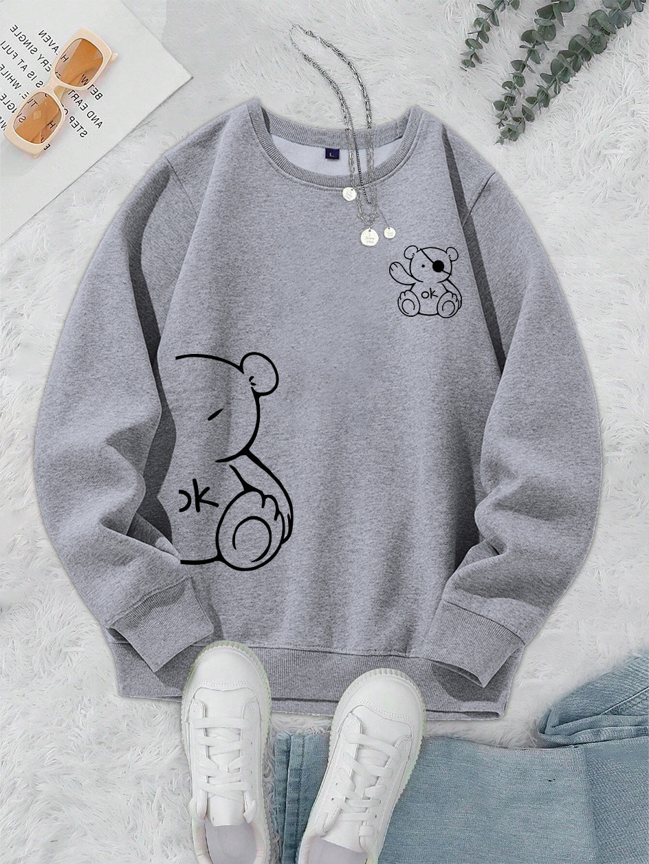 Kawaii OK Teddybjørn Tryk Sweatshirts Til Kvinder Klassisk