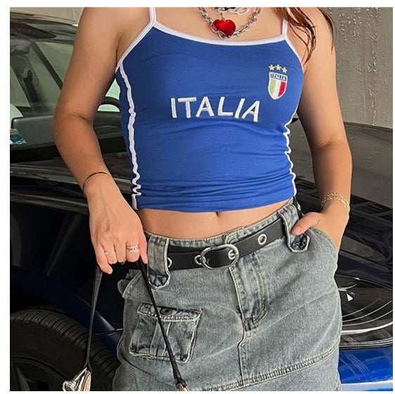 Summer Women's Crew Neck Casual Letters Embroidered Street Vest