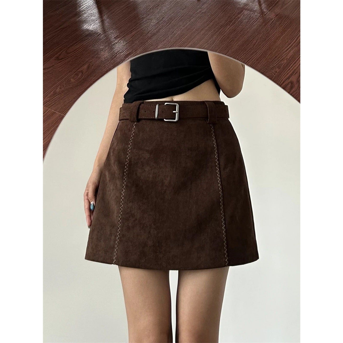 Plus-size Suede-look Pantskirt Brown Skirt For Women Fallwinter