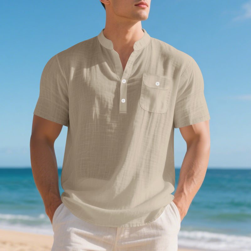 Summer American Linen Men's T-shirt Loose Casual