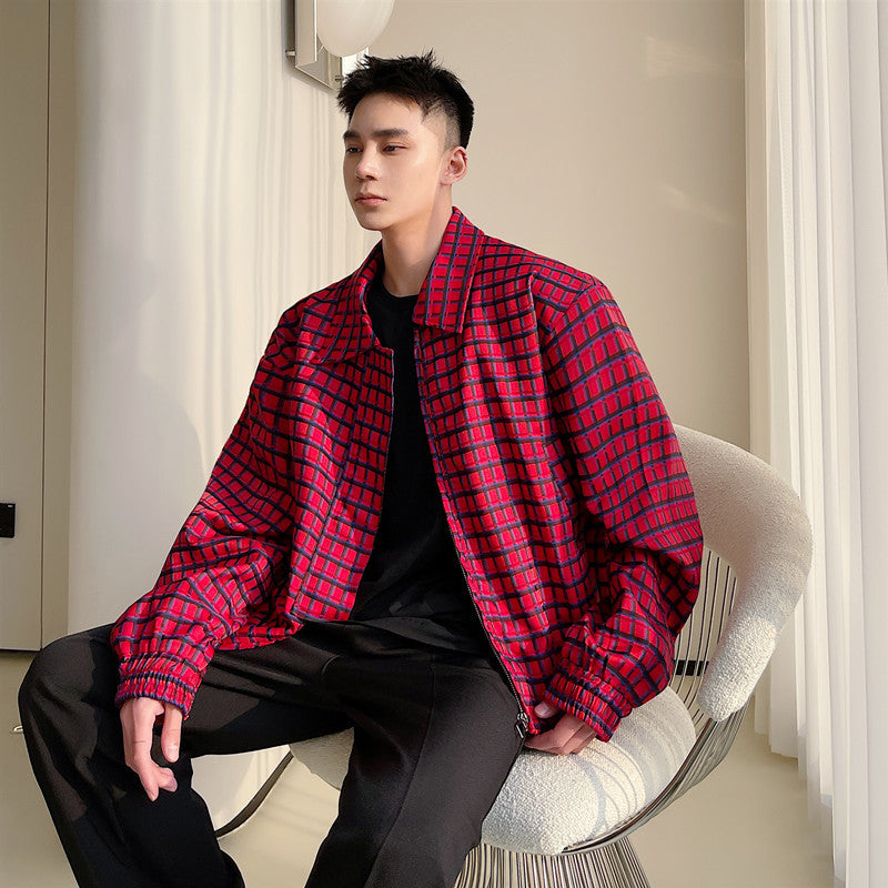 Korean Plaid Shoulder Pad Lapel Casual Coat