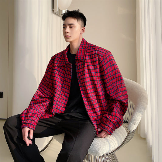 Korean Plaid Shoulder Pad Lapel Casual Coat