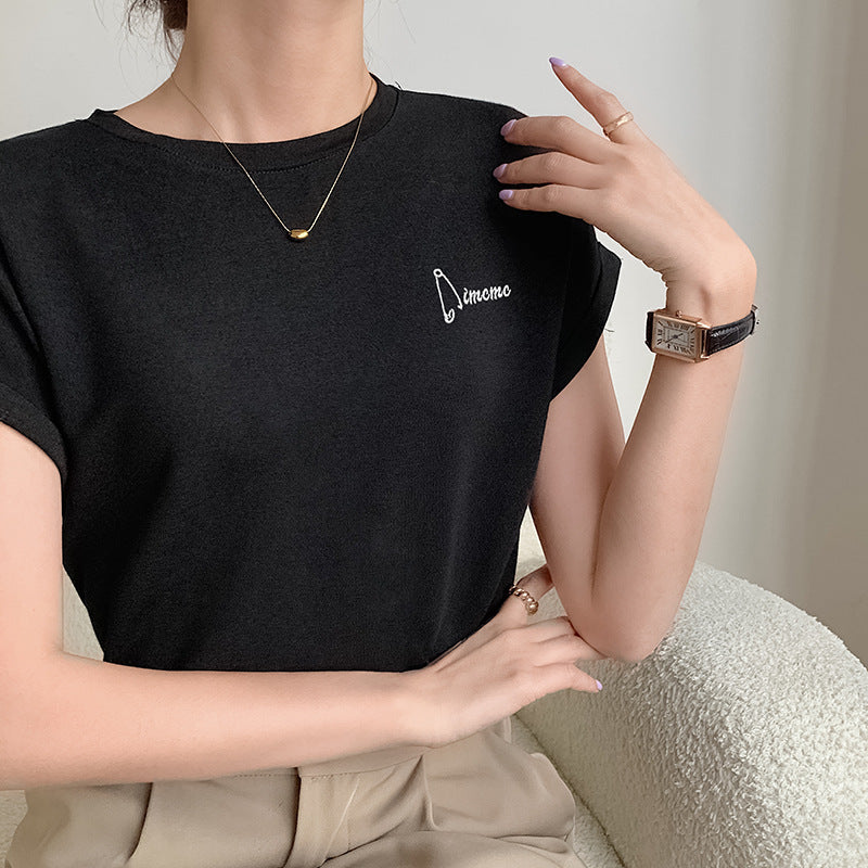 Super Stylish European Short-sleeved Embroidered T-shirt Women's Summer