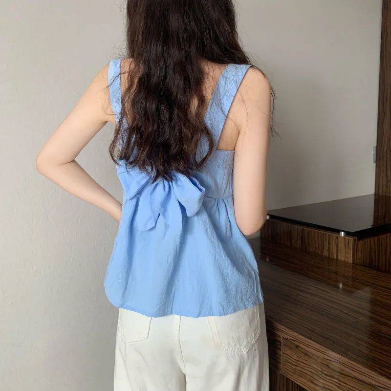 Solid Color Square Neck Playful Baby Shirt Summer Temperament Age Reducing Short Sleeve
