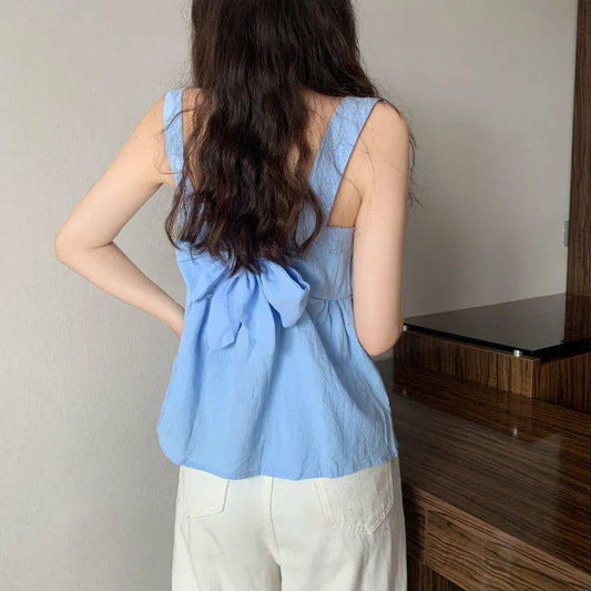 Solid Color Square Neck Playful Baby Shirt Summer Temperament Age Reducing Short Sleeve
