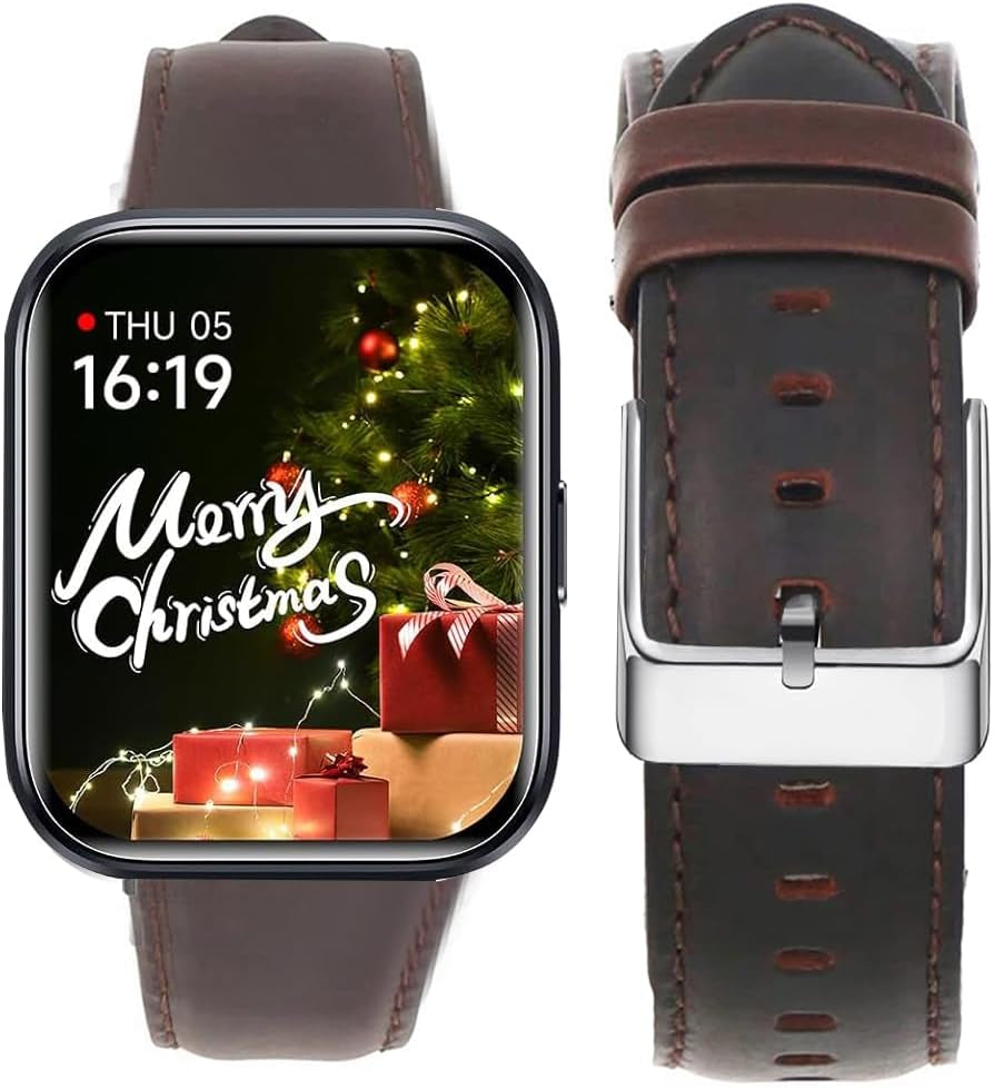 ID208 plus Smart Watch Bands, Leather Silicone Breathable Replacement Smartwatch Strap Wristband Compatible for Quican, Aeac, WMK ID208 plus 1.8 Inches Smart Watch (Brown)