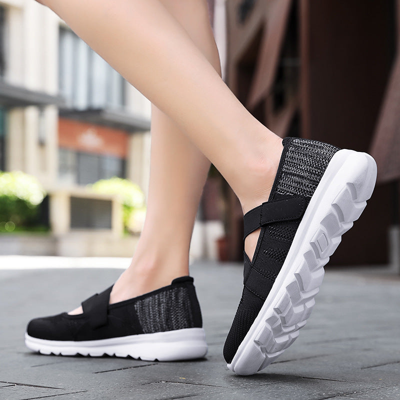Fly Woven Mesh Breathable Soft Bottom Non-slip Flat Women's Shoes
