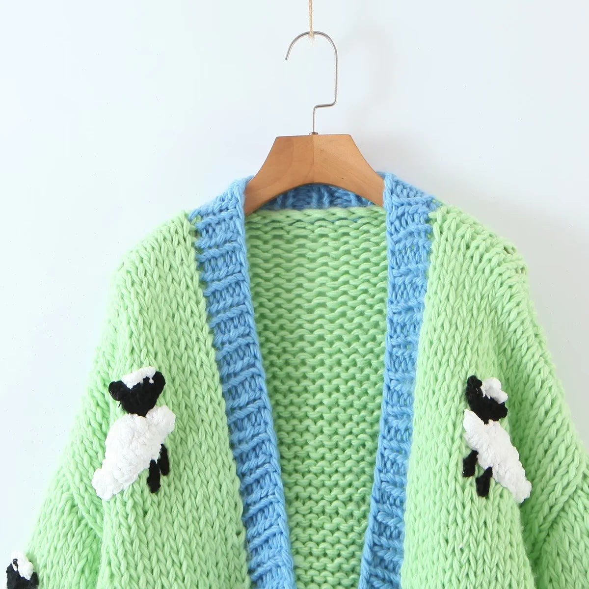 Women's French Green Small Sheep Sweater Coat
