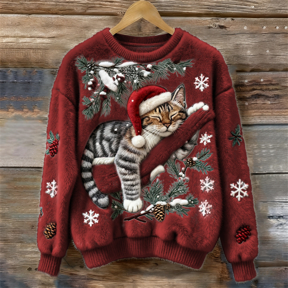 Digital-printed Christmas-patterned Women's Flannel Hoodie