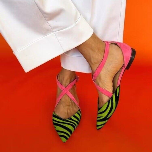 Summer Pointed Toe Shallow Mouth Zebra Pattern Flat Sandals