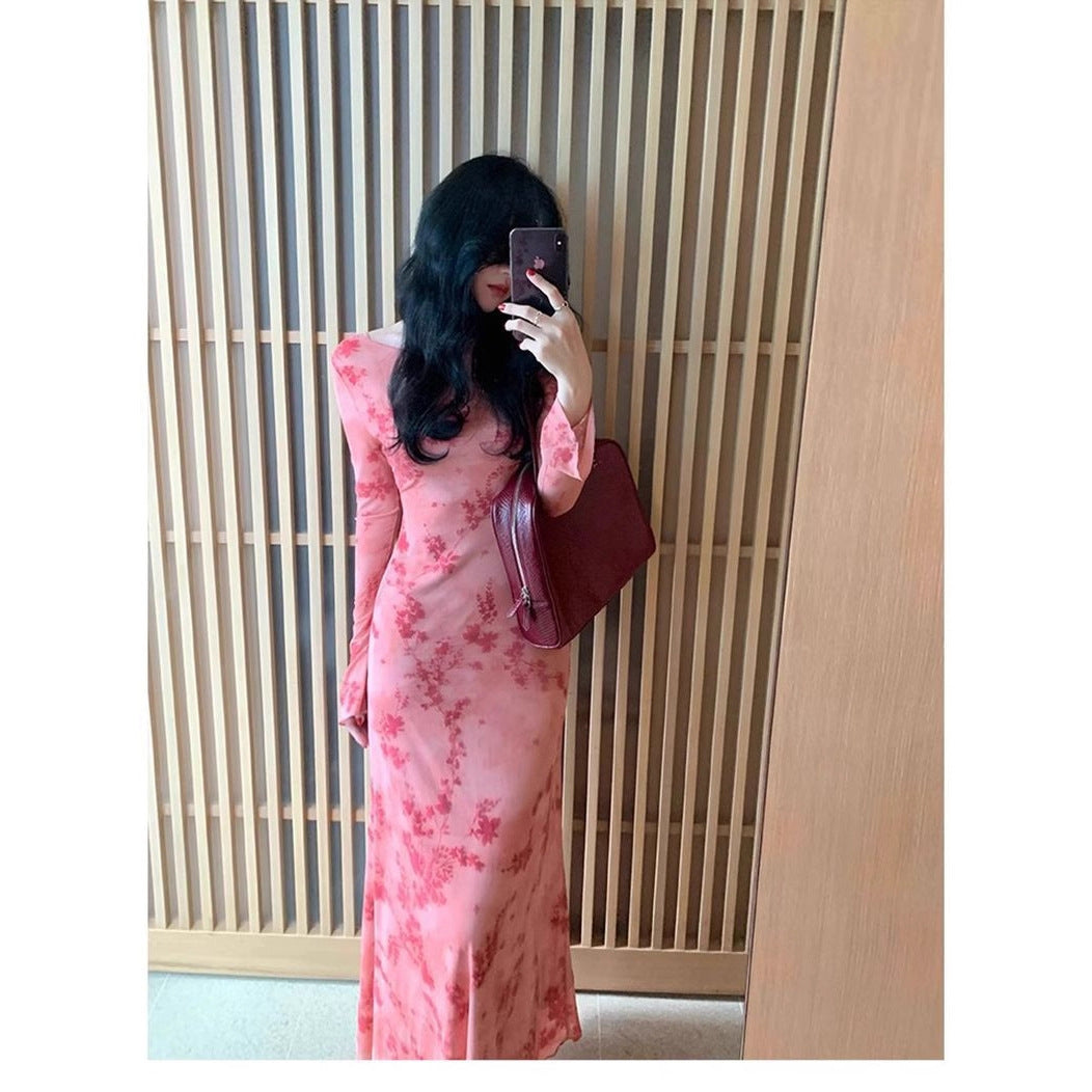 French-style Hong Kong Inspired Retro-print Dress