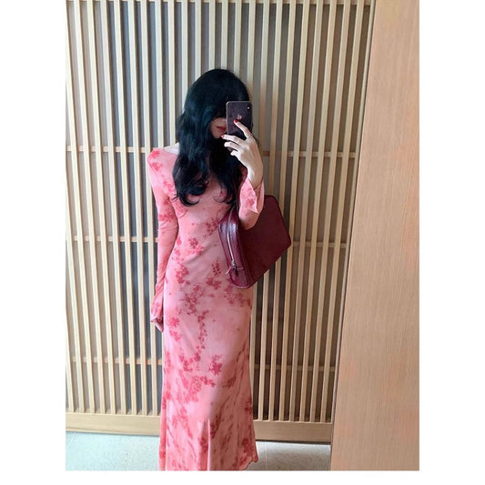 French-style Hong Kong Inspired Retro-print Dress