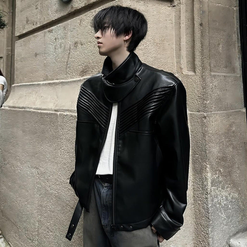 Men's Black Leather Jacket Loose Top Coat