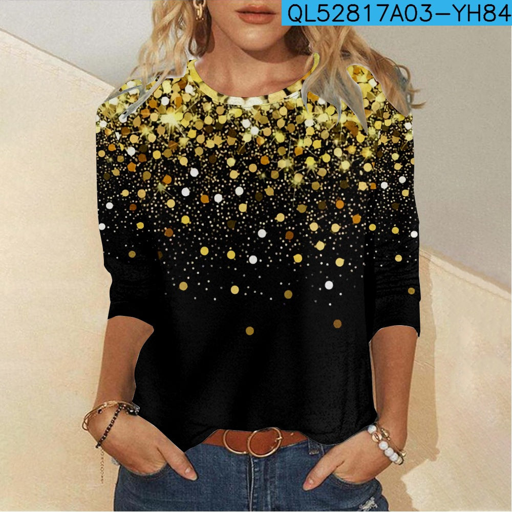 Digital Printing Casual Long-sleeved Women's T-shirt 3D