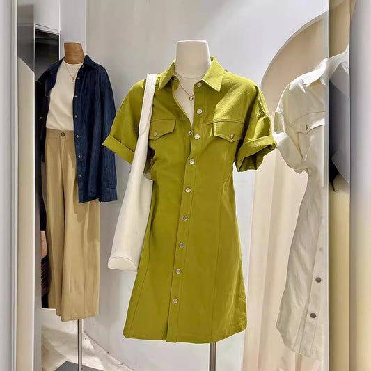 Summer Designer Niche New Polo-neck Shirt Dress