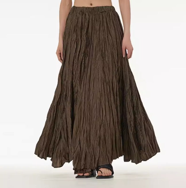 Irregular Ultra-long Mop Umbrella Skirt Slimming Pleated Half-length