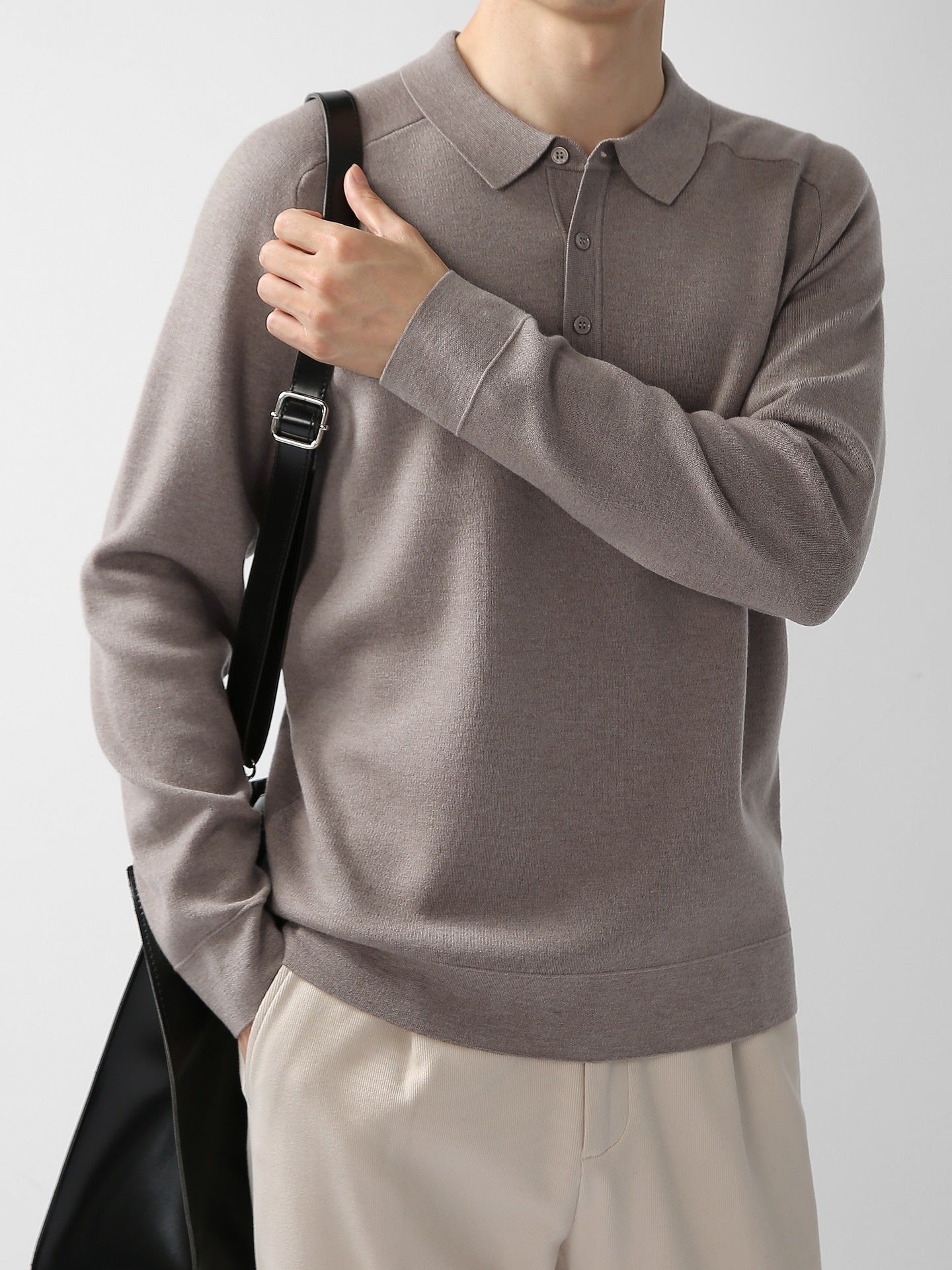 Afslappet Polo Striktrøje Hættetrøje Ensfarvet Mode Lammeuld Sweater