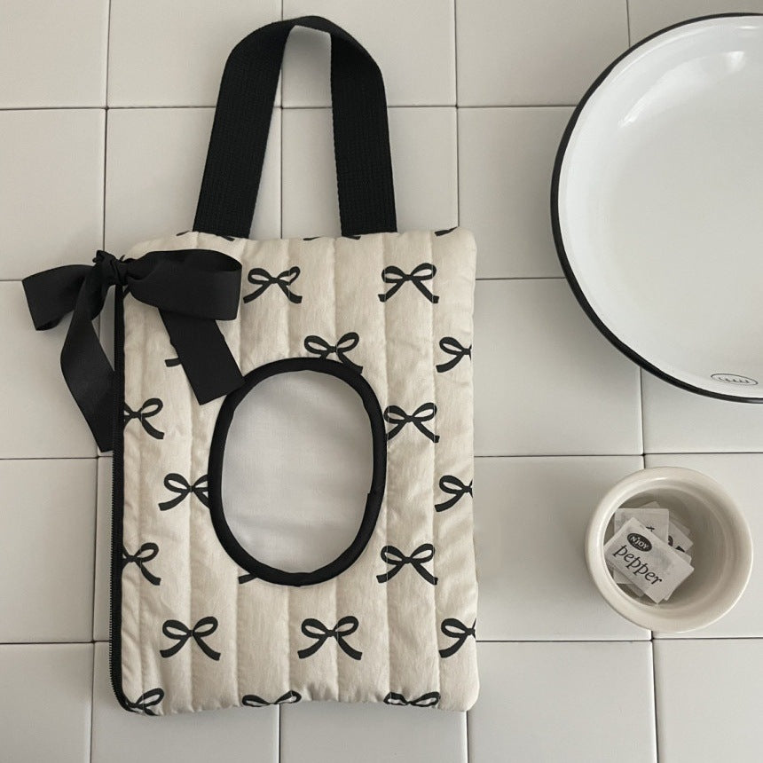 Ins Style Ribbon Bow Quilted Portable Storage Tissue Bag