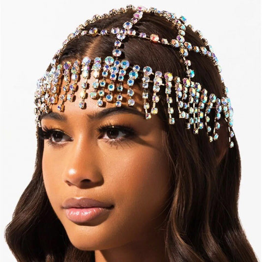 Women's Full Rhinestone Tassel Mesh Headwear