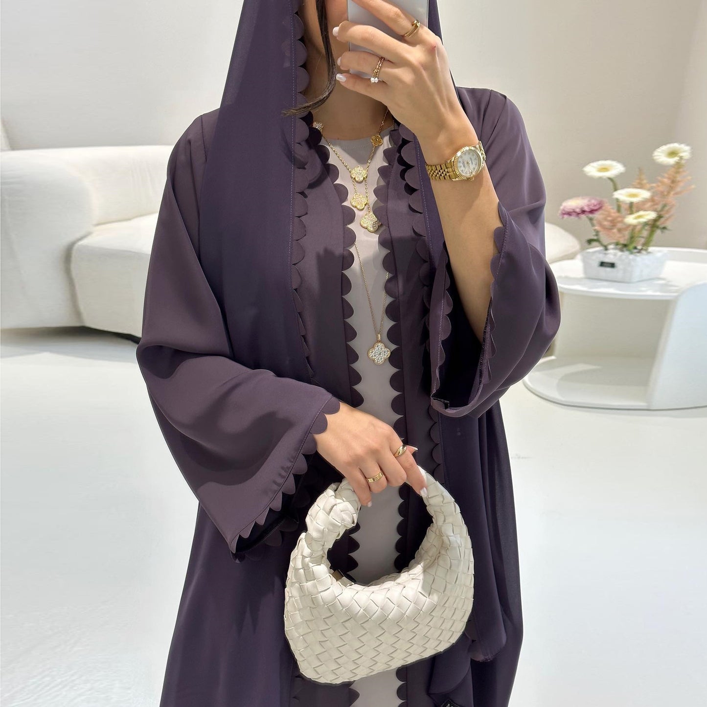 Fashion Dubai Turkey Elegant Cardigan With Scarf Two-piece Set