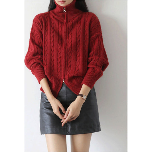 Japanese-style Christmas Cable-knit Sweater Jacket