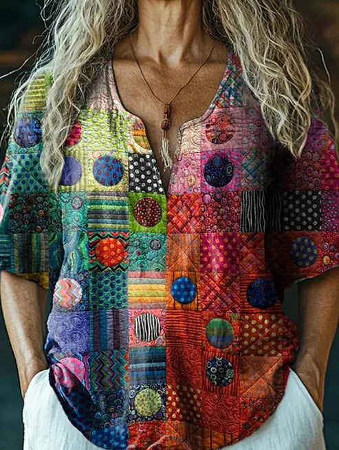 Women's Ethnic Geometric Print Casual Comfortable Cotton Shirt