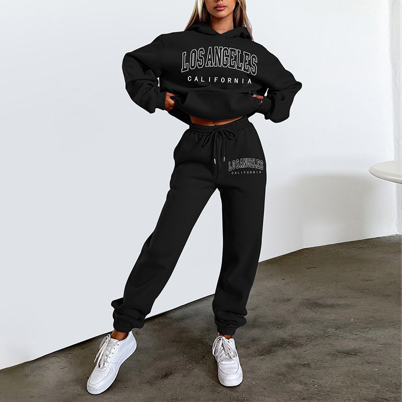 Letter Printing Fleece Loose Leisure Suit