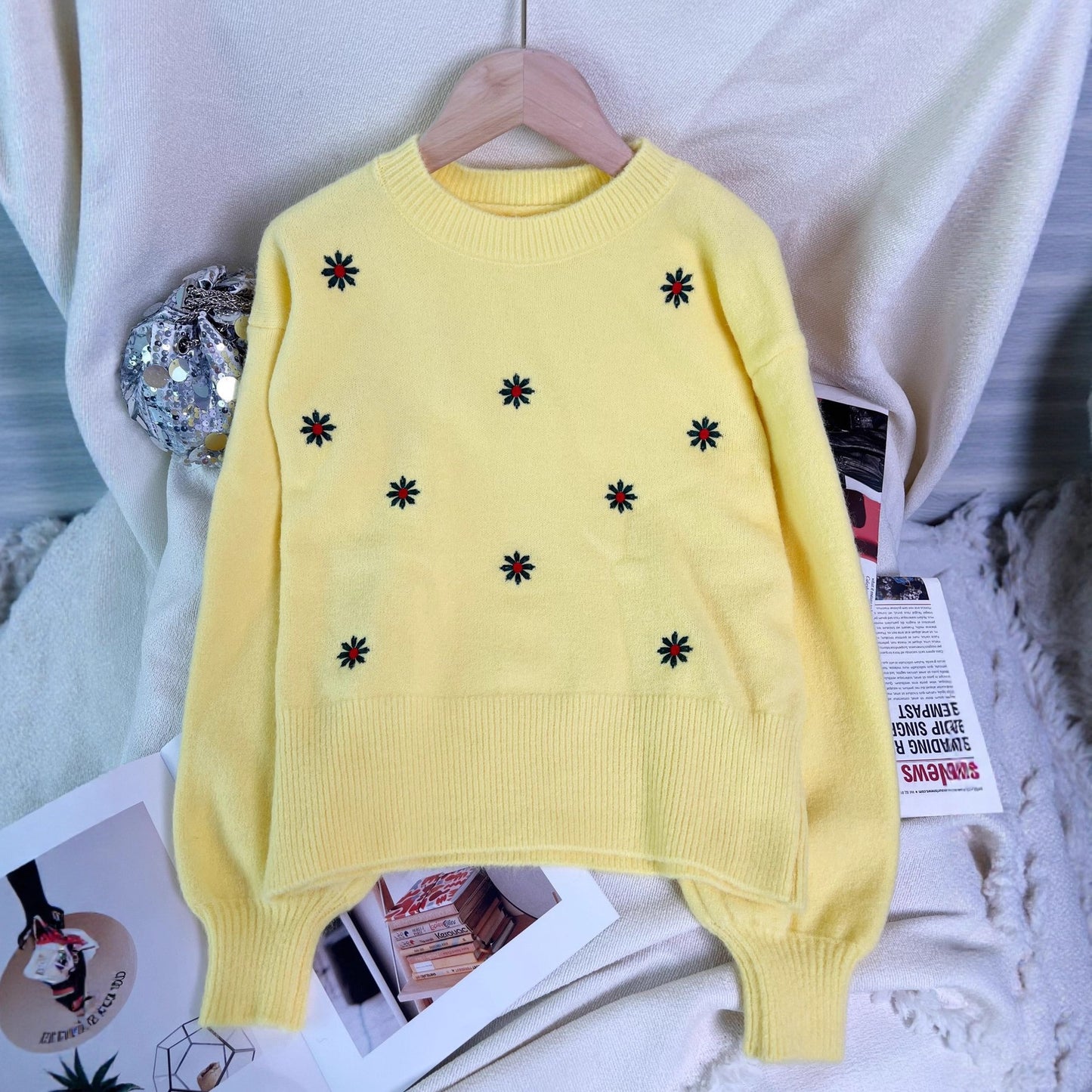 Women's Casual Embroidered Flower Sweater