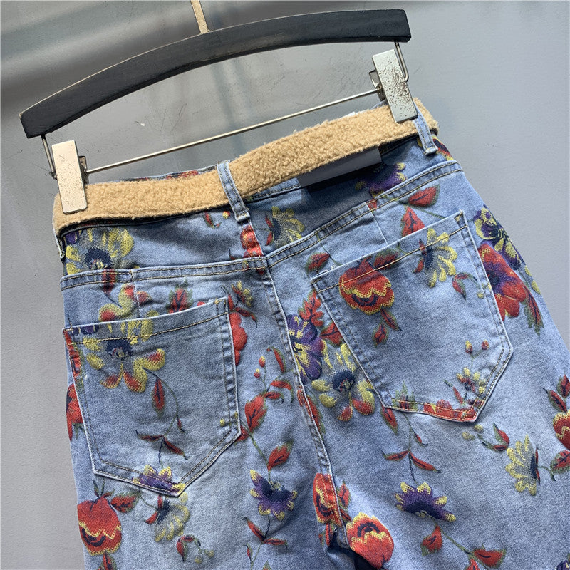 Harem Fashion Loose And Thin Flower Print Casual Jeans Baggy Trend