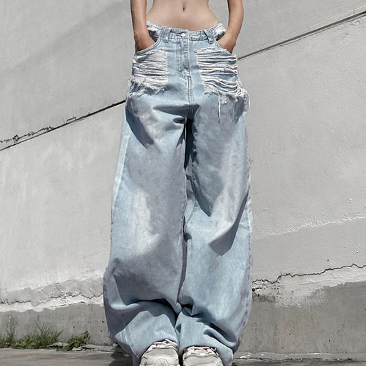 Women's Fashionable Ripped Denim Trousers