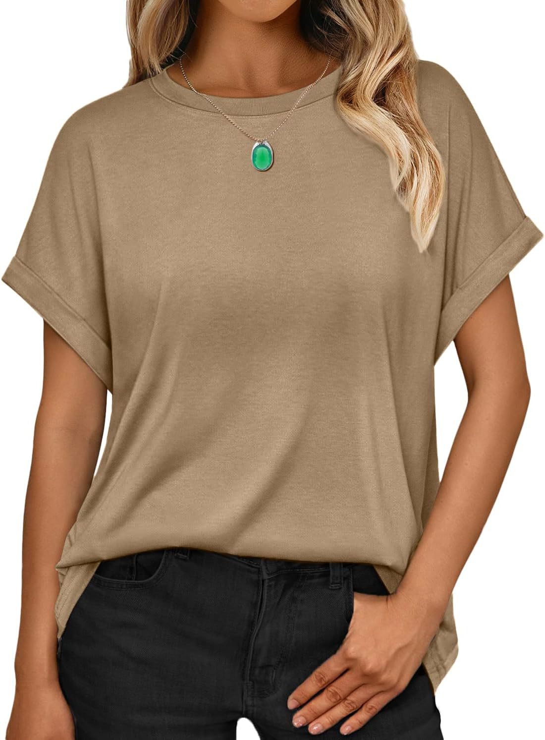Women's T-shirt Round Neck Simple Solid Color Top