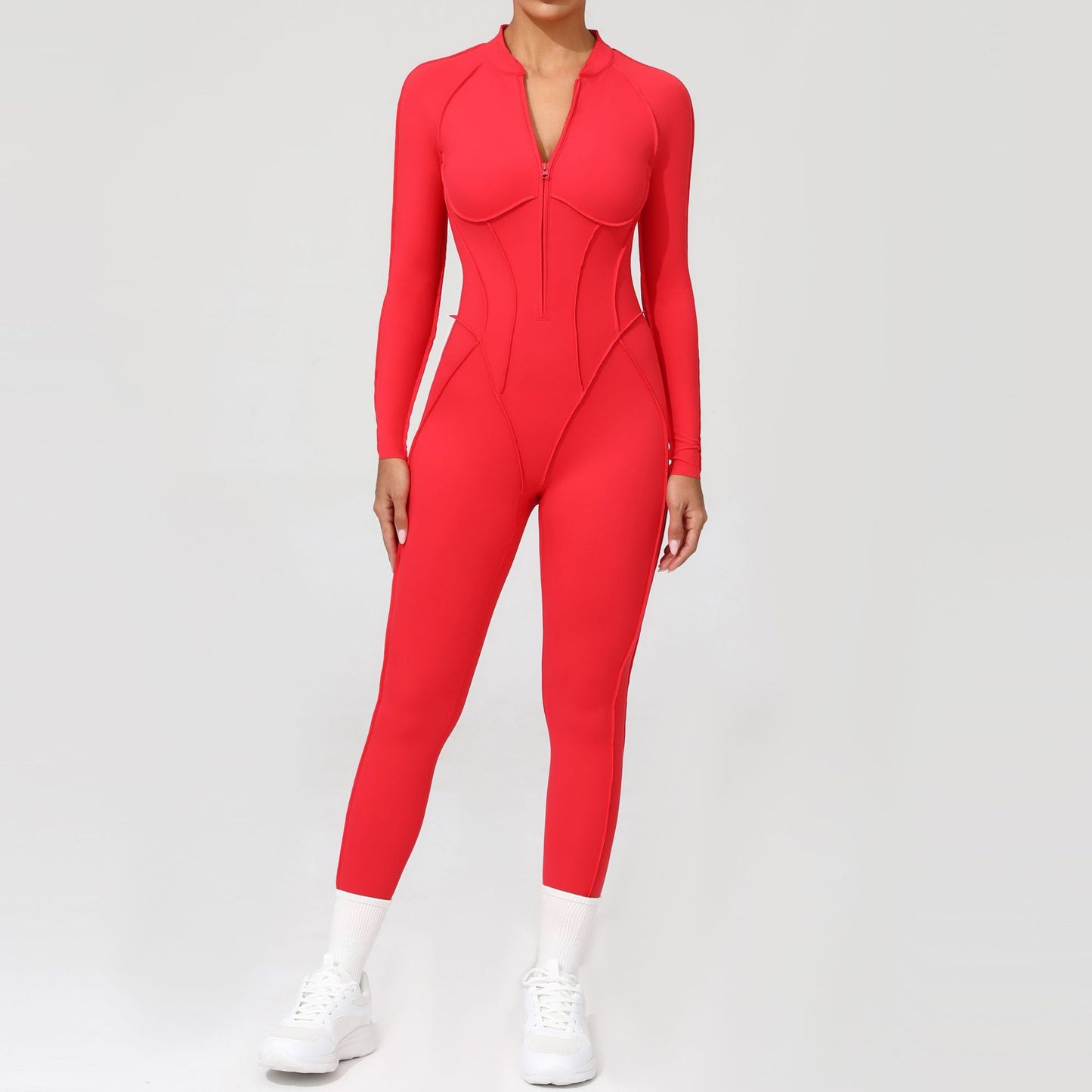 Womens Half Zip Long Sleeve Yoga Jumpsuit
