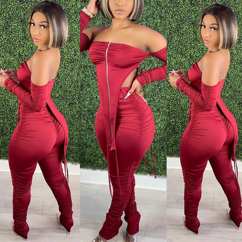 Tube Top Long Sleeve off Shoulder Top Two-Piece Set