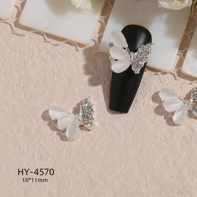 New Nail Beauty Butterfly Silver Metal Alloy Rhinestone DIY Ornament Accessories